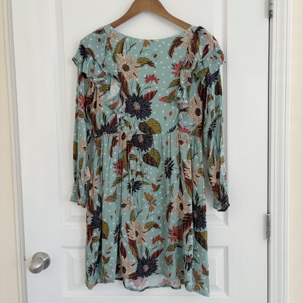 Spartina 449 Riverside Station Vintage Blue Floral Ruffle Dress Small